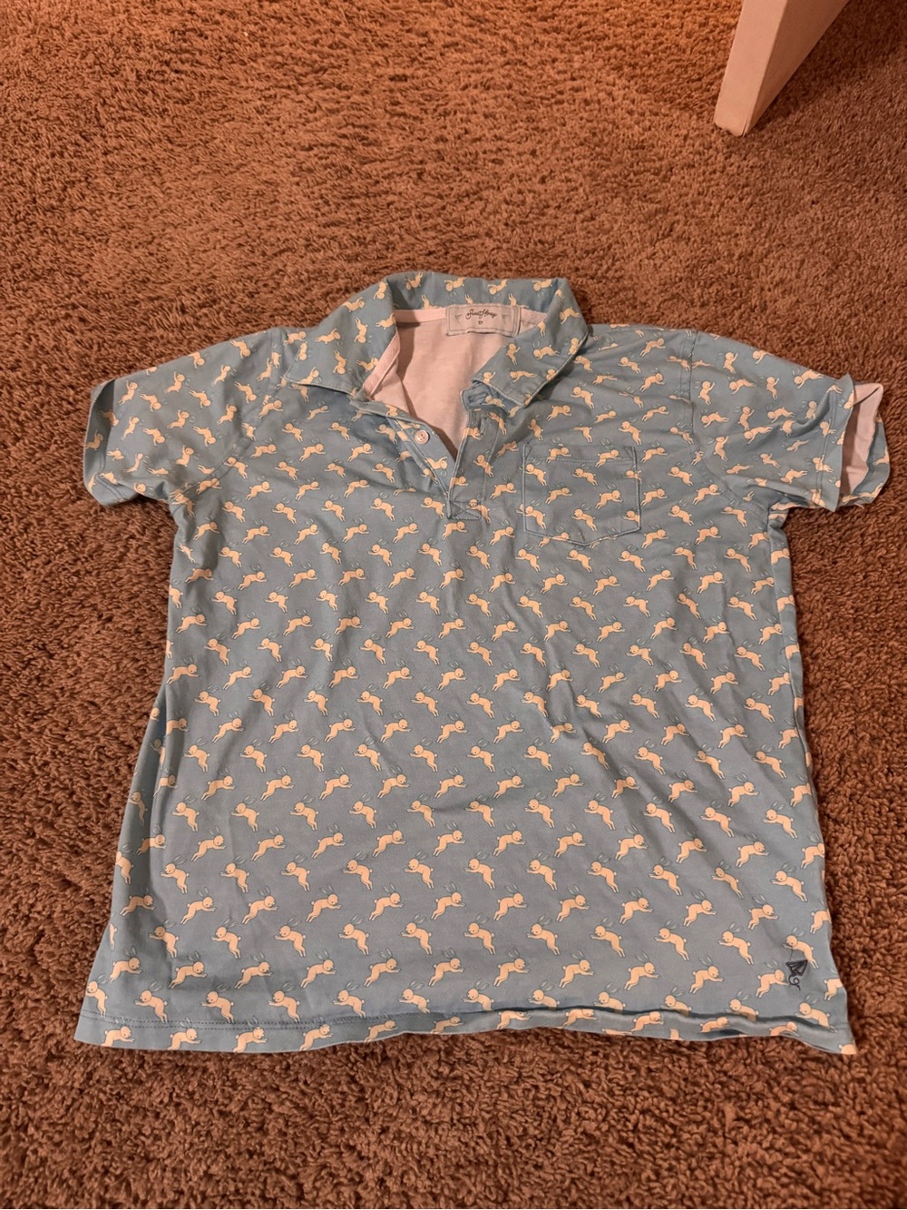 SweetHoney Light Blue Polo with White Bunny Print
